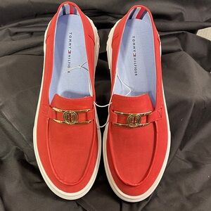 Tommy Hilfiger Red Slip-On Shoes with Gold Detail size 8.5